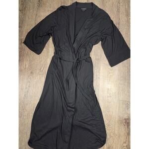 NATORI Shangri-La Embroidered TENCE Robe Black 48" Long Women's Small